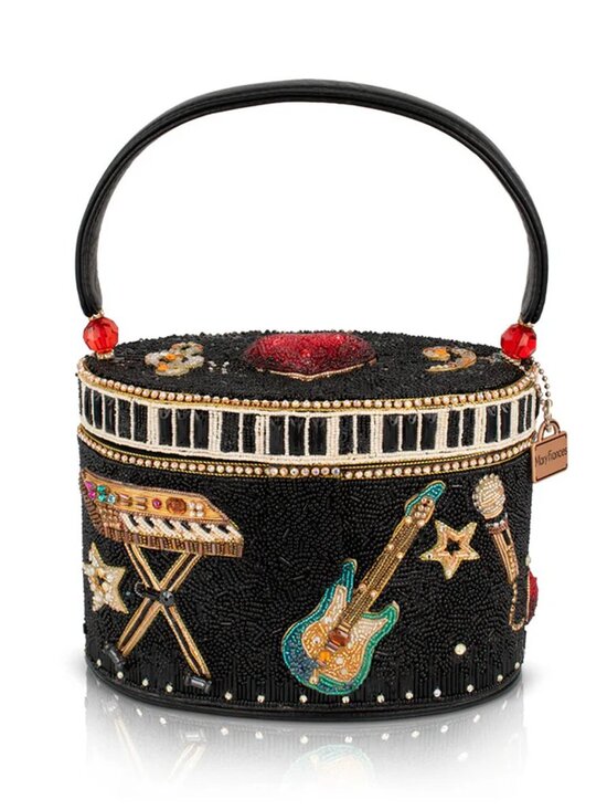 Mary Frances Handbags - Mary Frances Jam Session Bead Handbag Music Heart Top Handle Bag Black Purse NEW